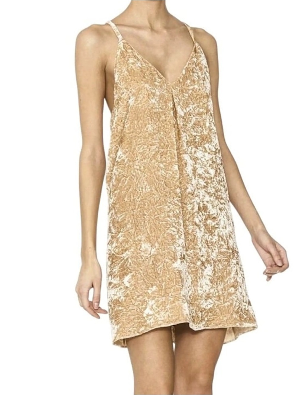 Alice + Olivia Velvet Fierra Beige Crushed Velvet Slip Mini Size S